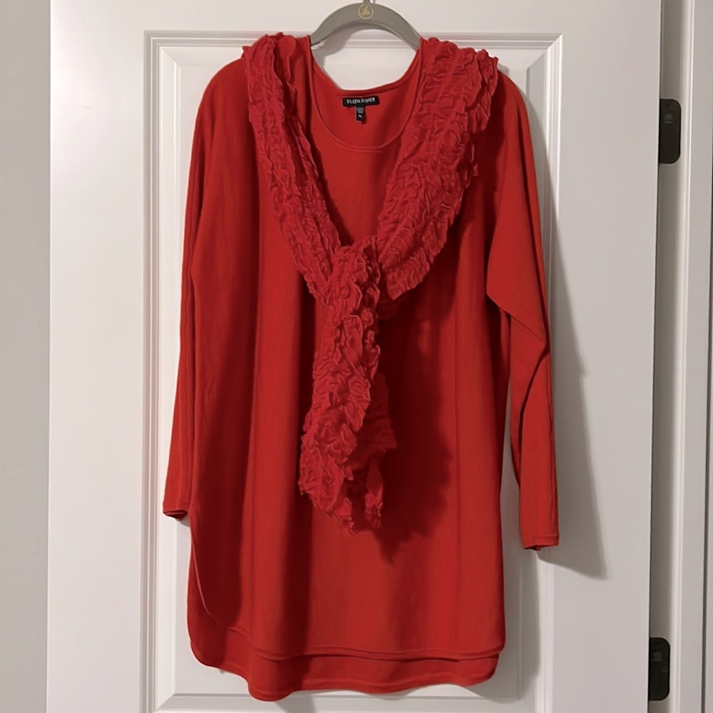 Eileen Fisher Orange Red Tunic With Scarf- Stunning!!!